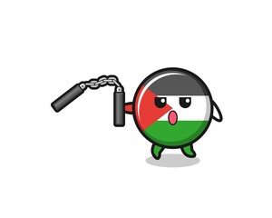cartoon of palestine flag using nunchaku