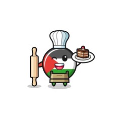 palestine flag as pastry chef mascot hold rolling pin
