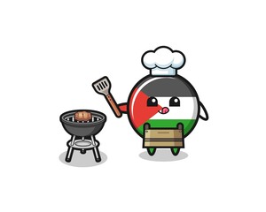 palestine flag barbeque chef with a grill