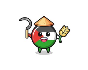 palestine flag Asian farmer holding paddy