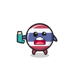 thailand flag mascot having asthma while holding the inhaler