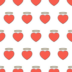 Angel Heart Seamless Pattern On A White Background. Red Heart Theme Vector Illustration