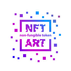 NFT art icon with frame and square pixel particles around.