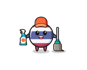 Obraz na płótnie Canvas cute thailand flag character as cleaning services mascot