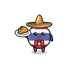 thailand flag Mexican chef mascot holding a taco