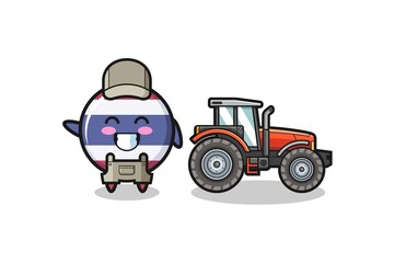 the thailand flag farmer mascot standing beside a tractor