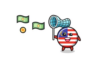 illustration of the malaysia flag catching flying money