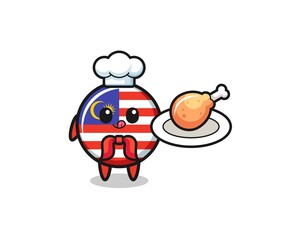 malaysia flag fried chicken chef cartoon character