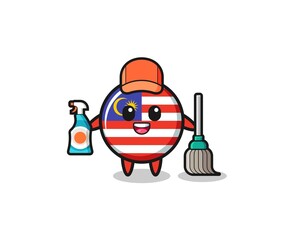 Obraz na płótnie Canvas cute malaysia flag character as cleaning services mascot