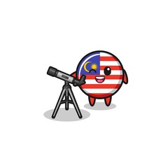 malaysia flag astronomer mascot with a modern telescope