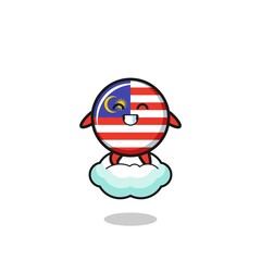 cute malaysia flag illustration riding a floating cloud