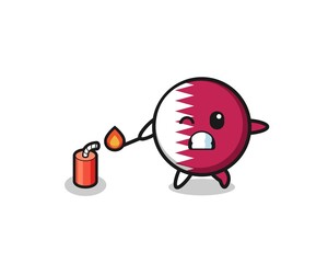 qatar flag mascot illustration playing firecracker