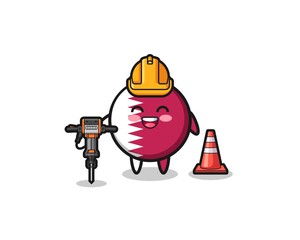 road worker mascot of qatar flag holding drill machine
