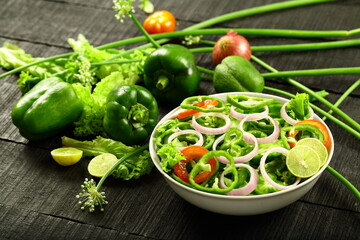 Homemade delicious vegetarian diet meal- fresh green capsicum salad.