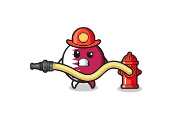 qatar flag cartoon as firefighter mascot with water hose