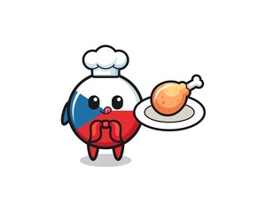 czech flag fried chicken chef cartoon character