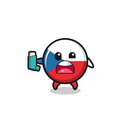 czech flag mascot having asthma while holding the inhaler