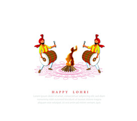 Happy Lohri Celebration Background With Sikh Doing Bhangra Dance And Bonfire Illustration.