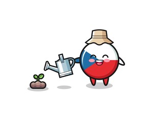 cute czech flag is watering plant seeds