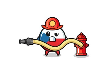 czech flag cartoon as firefighter mascot with water hose