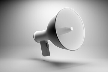 Megaphone speaker or megaphone loudspeaker, realistic 3d illustration. Modern isolated megaphone loudspeaker with buzzer and handle, lifeguard emergency signal and speakerphone for announcements