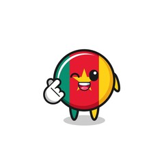 cameroon flag character doing Korean finger heart