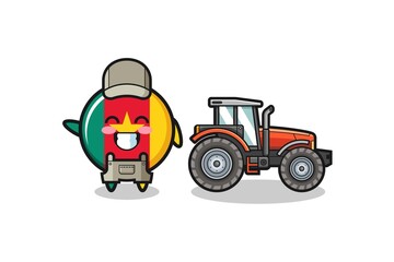 the cameroon flag farmer mascot standing beside a tractor