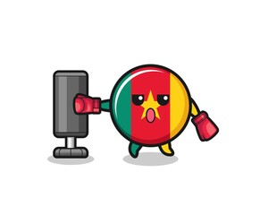 cameroon flag boxer cartoon doing training with punching bag