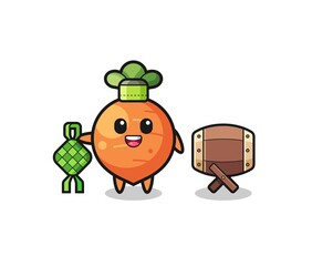 carrot muslim character are celebrating Eid Al Fitr