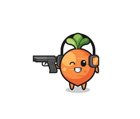 illustration of carrot cartoon doing shooting range