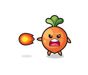 cute carrot mascot is shooting fire power