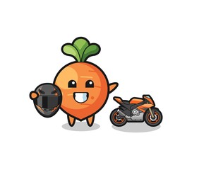 Fototapeta premium cute carrot cartoon as a motorcycle racer