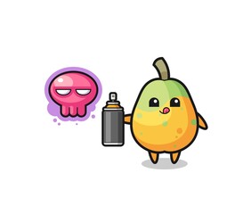 papaya cartoon make a graffiti with a spray paint