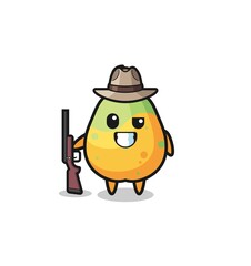 papaya hunter mascot holding a gun