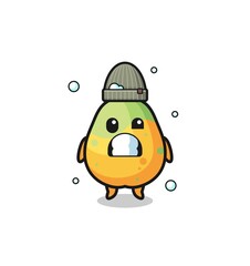 cute cartoon papaya with shivering expression