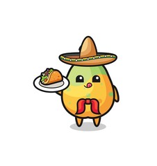 papaya Mexican chef mascot holding a taco