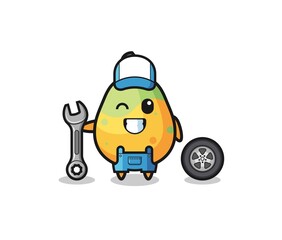 the papaya character as a mechanic mascot