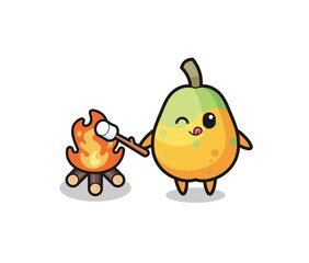 Fototapeta na wymiar papaya character is burning marshmallow