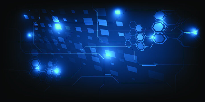 Vector illustrations of abstract blue futuristic digital environment for tech advertising artwork.