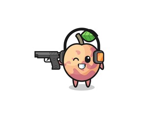 illustration of pluot fruit cartoon doing shooting range