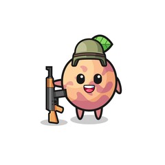 cute pluot fruit mascot as a soldier