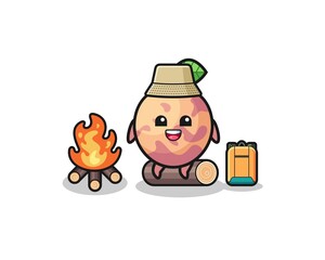 camping illustration of the pluot fruit cartoon