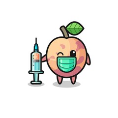 Fototapeta premium pluot fruit mascot as vaccinator