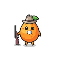 kumquat hunter mascot holding a gun