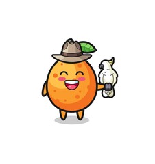 Fototapeta premium kumquat zookeeper mascot with a parrot