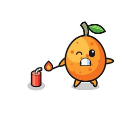 kumquat mascot illustration playing firecracker