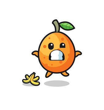 kumquat cartoon is slip on a banana peel © heriyusuf