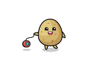 cartoon of cute potato playing a yoyo