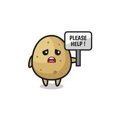 cute potato hold the please help banner