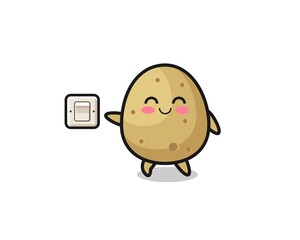 cartoon potato is turning off light